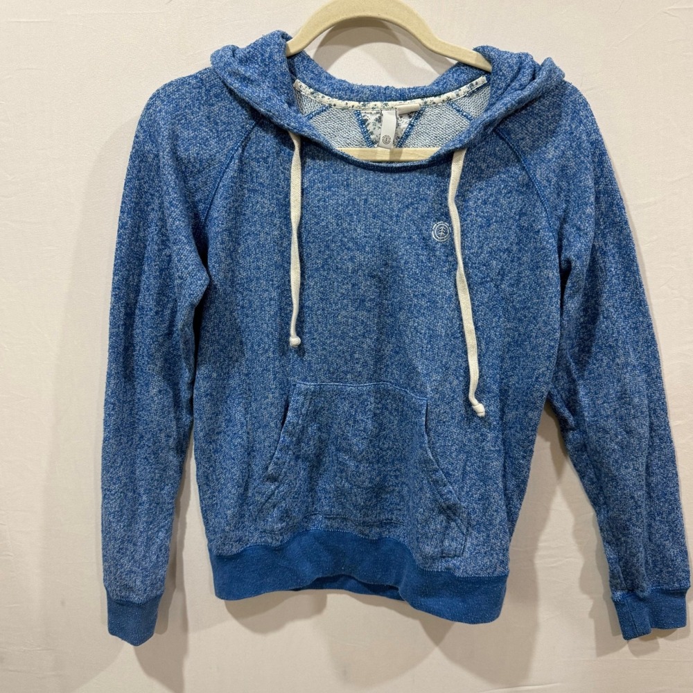 Element Womens Blue Marl Pullover Hoodie Floral Lined Hood Small RN99064 CA37757